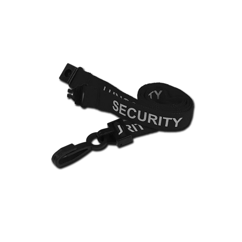 Printed 'Security' 15mm Black Lanyard with Plastic J-Clip | Pack of 100