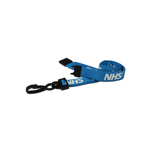 Printed 'NHS' 15mm Blue Lanyard with Plastic J-Clip | Pack of 100