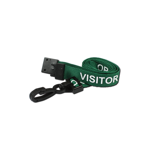 Printed 'Visitor' 15mm Green Lanyard with Plastic J-Clip | Pack of 100