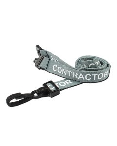 Printed 'Contractor' 15mm Grey Lanyard with Plastic J-Clip | Pack of 100