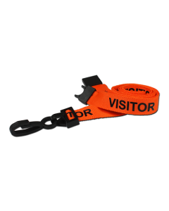 Printed 'Visitor' 15mm Orange Lanyard with Plastic J-Clip | Pack of 100