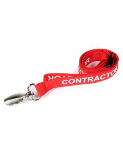Printed 'Contractor' 15mm Red Lanyard with Metal Lobster Clip | Pack of 100