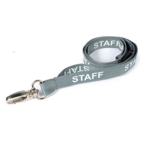 Printed 'Staff' 15mm Grey Lanyard with Metal Lobster Clip | Pack of 100