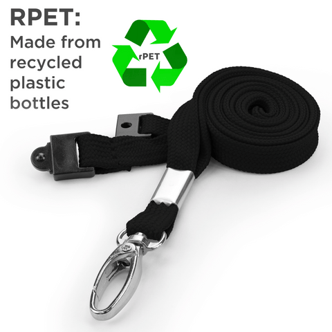Recycled Plain Black 10mm Lanyards with Metal Lobster Clip | Pack of 100