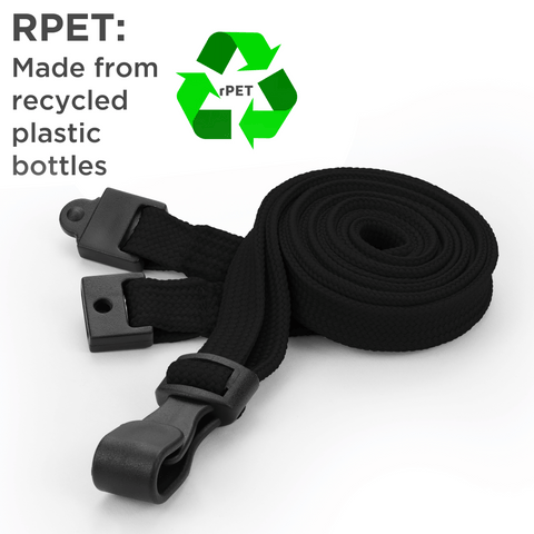 Recycled Plain Black 10mm Lanyards with Plastic J-Clip | Pack of 100