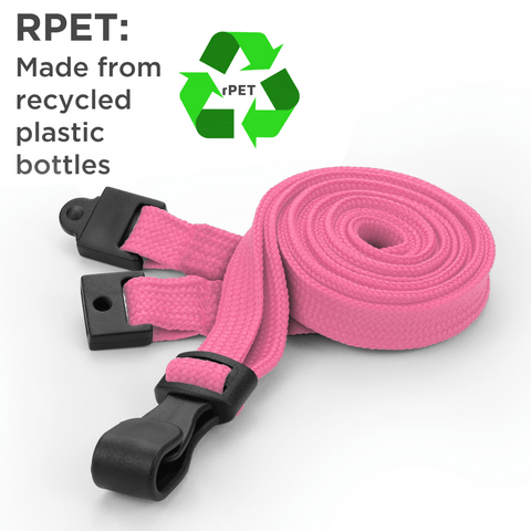 Recycled Plain Pink 10mm Lanyards with Plastic J-Clip | Pack of 100