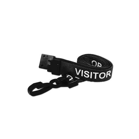 Printed 'Visitor' 15mm Black Lanyard with Plastic J-Clip | Pack of 100