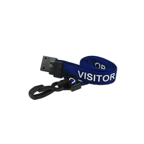 Printed 'Visitor' 15mm Blue Lanyard with Plastic J-Clip | Pack of 100