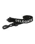 Printed 'Delegate' 15mm Black Lanyard with Plastic J-Clip | Pack of 100