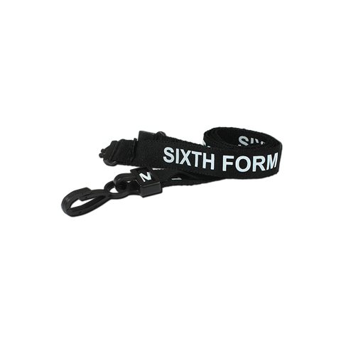 Printed 'Sixth Form' 15mm Black Lanyard with Plastic J-Clip | Pack of 100