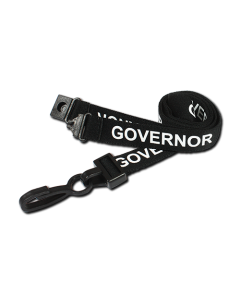 Printed 'Governor' 15mm Black Lanyard with Plastic J-Clip | Pack of 100