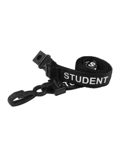Printed 'Student' 15mm Black Lanyard with Plastic J-Clip | Pack of 100