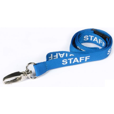 Printed 'Staff' 15mm Blue Lanyard with Metal Lobster Clip | Pack of 100