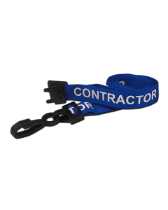 Printed 'Contractor' 15mm Blue Lanyard with Plastic J-Clip | Pack of 100