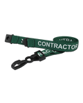 Printed 'Contractor' 15mm Green Lanyard with Plastic J-Clip | Pack of 100