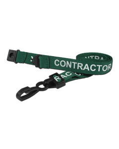 Printed 'Contractor' 15mm Green Lanyard with Plastic J-Clip | Pack of 100