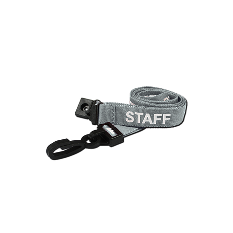Printed 'Staff' 15mm Grey Lanyard with Plastic J-Clip | Pack of 100