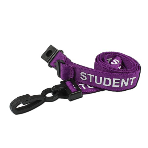 Printed 'Student' 15mm Purple Lanyard with Plastic J-Clip | Pack of 100