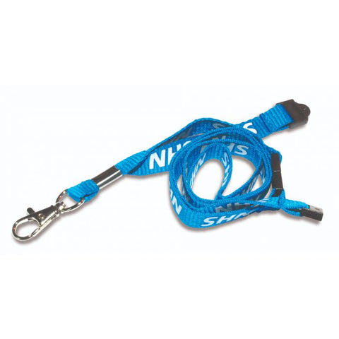 Printed 'NHS' 15mm Blue Lanyard with Metal Trigger Clip | Pack of 100