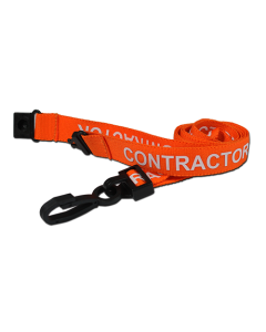 Printed 'Contractor' 15mm Orange Lanyard with Plastic J-Clip | Pack of 100