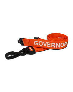 Printed 'Governor' 15mm Orange Lanyard with Plastic J-Clip | Pack of 100
