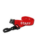 Printed 'Staff' 15mm Red Lanyard with Plastic J-Clip | Pack of 100