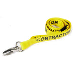 Printed 'Contractor' 15mm Yellow Lanyard with Metal Lobster Clip | Pack of 100