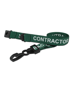 Printed 'Contractor' 15mm Green Lanyard with Plastic J-Clip | Pack of 100 - Cards-X (UK)