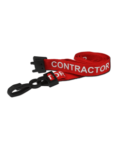 Printed 'Contractor' 15mm Red Lanyard with Plastic J-Clip | Pack of 100 - Cards-X (UK)