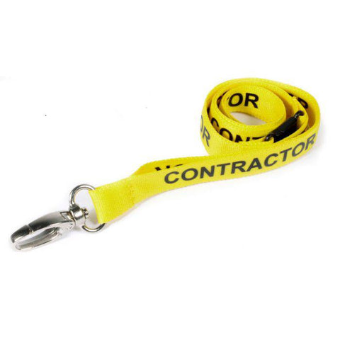 Printed 'Contractor' 15mm Yellow Lanyard with Metal Lobster Clip | Pack of 100 - Cards-X (UK)