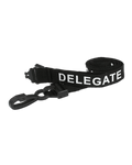 Printed 'Delegate' 15mm Black Lanyard with Plastic J-Clip | Pack of 100 - Cards-X (UK)