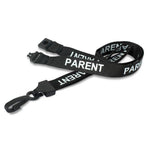 Printed 'Parent' 15mm Black Lanyard with Plastic J-Clip | Pack of 100 - Cards-X (UK)