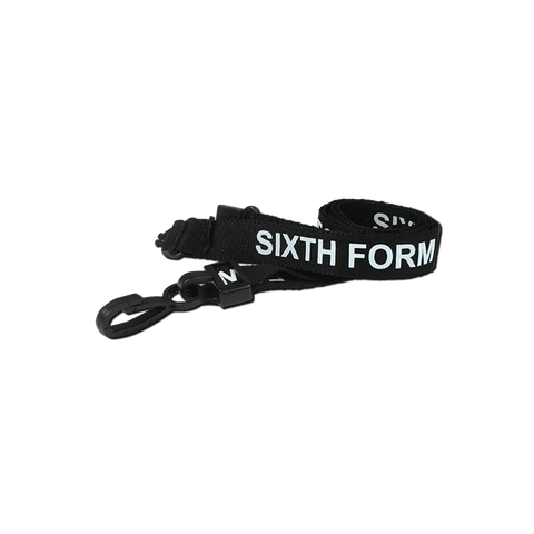 Printed 'Sixth Form' 15mm Black Lanyard with Plastic J-Clip | Pack of 100 - Cards-X (UK)