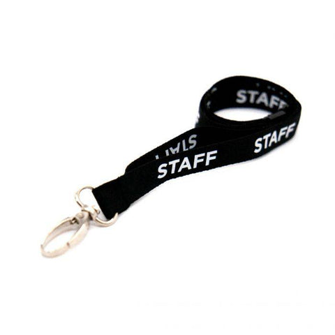 Printed 'Staff' 15mm Black Lanyard with Metal Lobster Clip | Pack of 100 - Cards-X (UK)
