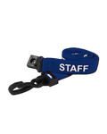 Printed 'Staff' 15mm Blue Lanyard with Plastic J-Clip | Pack of 100 - Cards-X (UK)