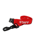 Printed 'Staff' 15mm Red Lanyard with Plastic J-Clip | Pack of 100 - Cards-X (UK)