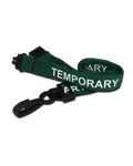 Printed 'Temporary' 15mm Green Lanyard with Plastic J-Clip | Pack of 100 - Cards-X (UK)
