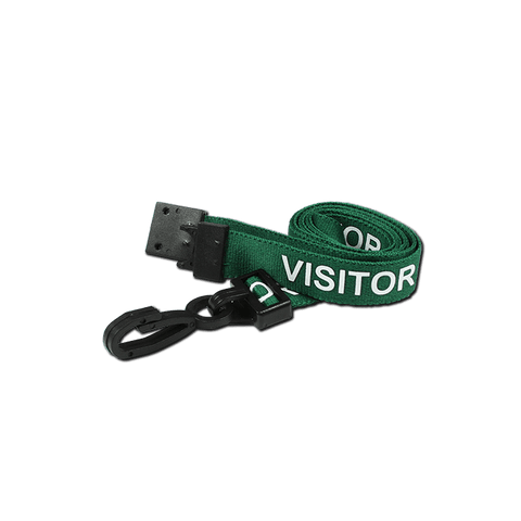 Printed 'Visitor' 15mm Green Lanyard with Plastic J-Clip | Pack of 100 - Cards-X (UK)