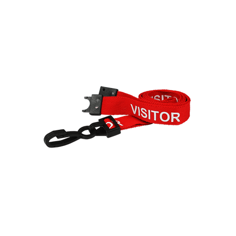 Printed 'Visitor' 15mm Red Lanyard with Plastic J-Clip | Pack of 100 - Cards-X (UK)