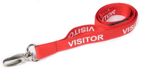 Printed 'Visitor' 15mm Red Lanyard with Metal Lobster Clip | Pack of 100